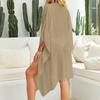 Women Beach Cover Up Loose Casual Breathable Pure Color Sun Protection Long Bikini Open Front Cover Up Khaki Free Size