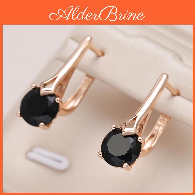Round Cut Black Fashion Simple Stone Zircon Clip Earrings For Women Trendy Gold Color Bride Wedding Earrings Fine Jewelry