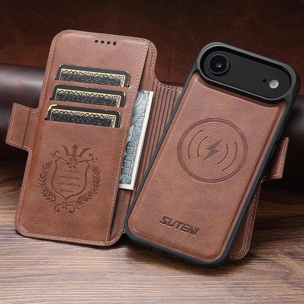 iPhone 17 Pro Max/Samsung S25U Magnetic Flip Leather Case with Wireless Charging
