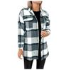Women's Brushed Plaid Shirts Long Sleeve Flannel Lapel Button Down Pocketed Shacket Jacket Coats