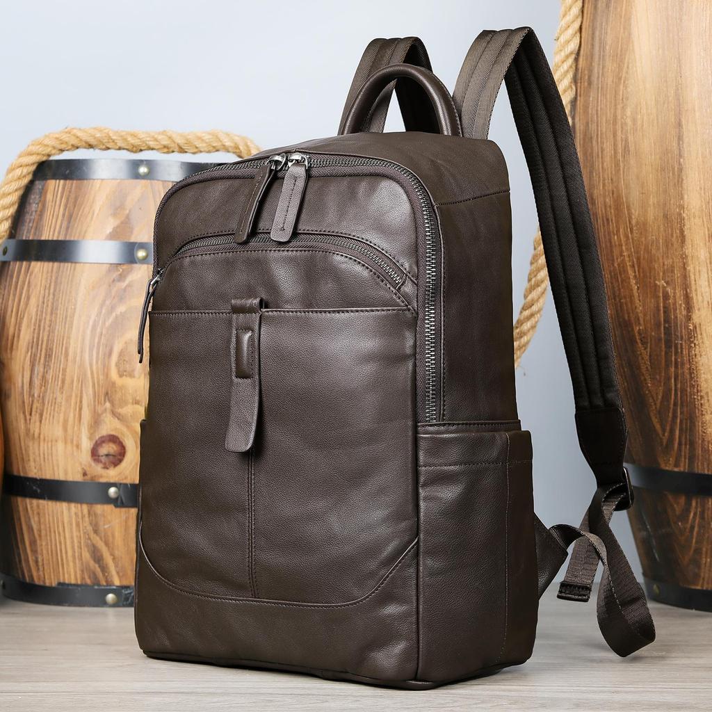 Men's Genuine Leather Cowhide Backpack - Business, Travel, Laptop, and Schoolbag with Large Capacity