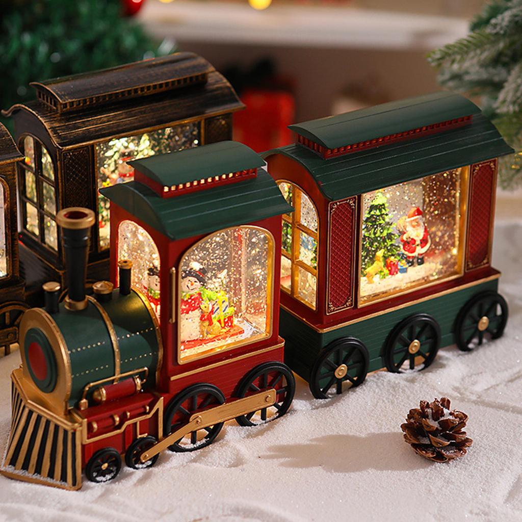 Christmas Glowing Music Box with Snowfall Effect Train Engine Music Box Ornament Xmas Gift for Countertop Festive Party Supplies