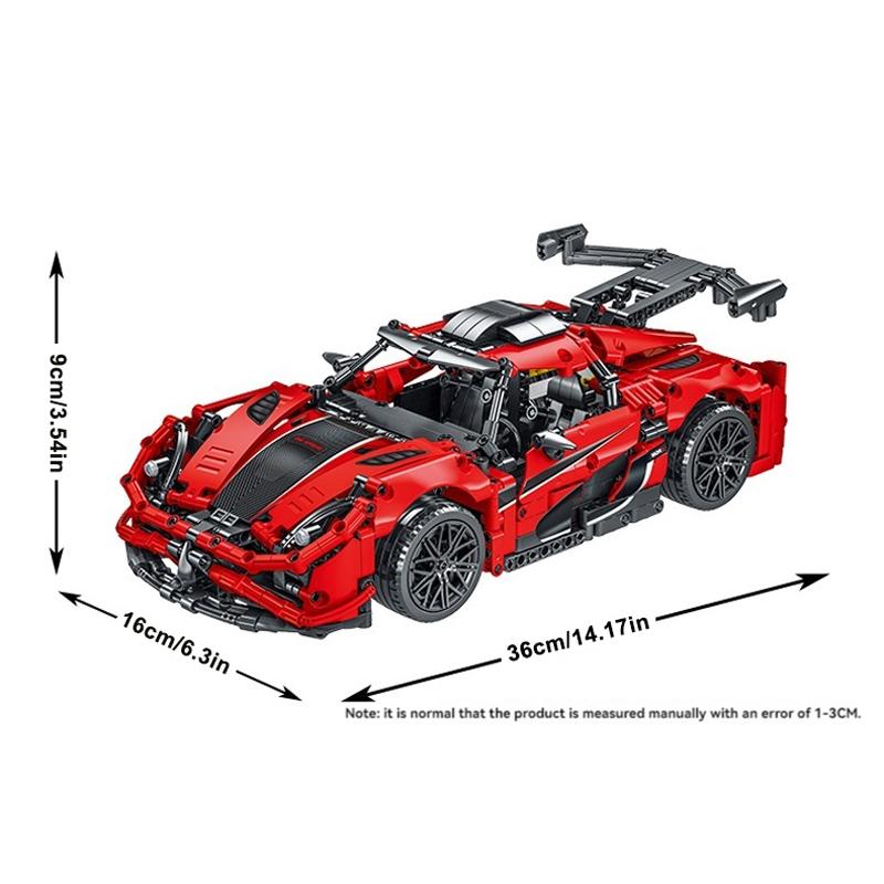 Non-Toxic Mechanical Red Race Car Moc Assembly Bricks Creative Construction Kit Diy Tabletop Decoration Birthday Christmas Gifts For Kids