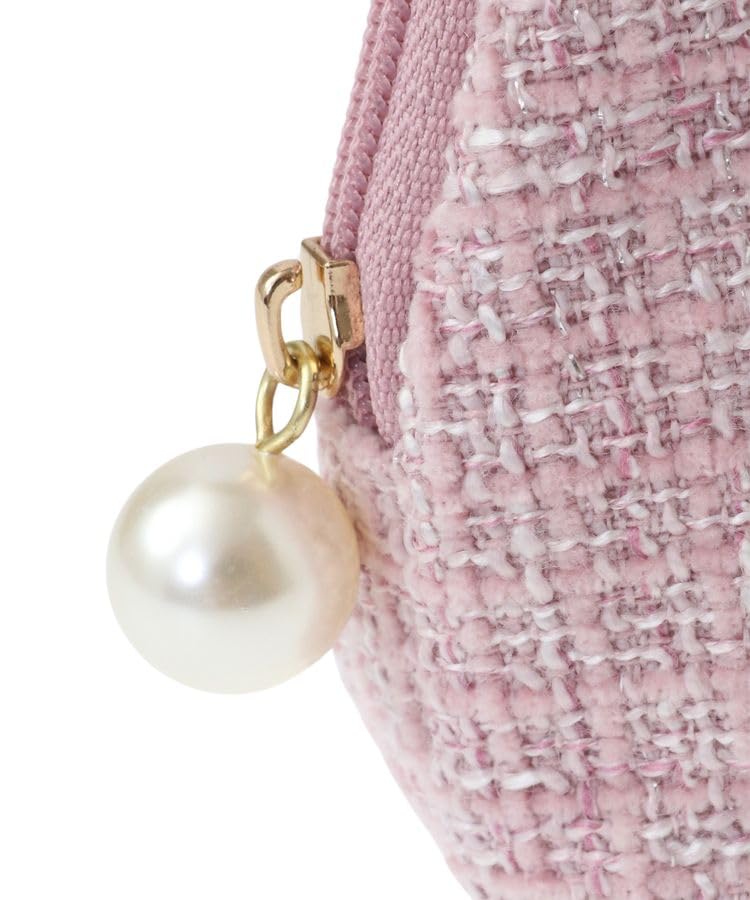 De Apparel Pink Tweed Pearl Ribbon Round Pouch for Pink [Maison Fleur] Women,
