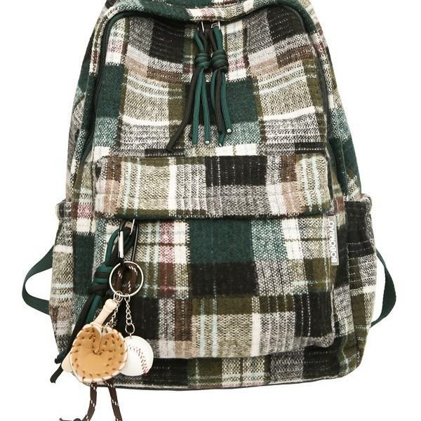 Autumn And Winter Retro Woolen Plaid Schoolbag College Style Junior High School Girls High Value Backpack