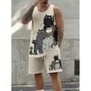 Summer New Men's Casual Fashion Simple Printed Vest and Shorts Set, Simple and Breathable