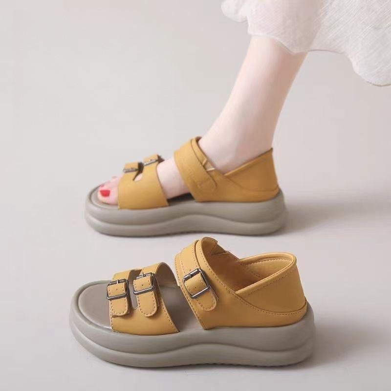 French Two-wear Roman Sandals Women's Summer 2025 New Fashion Velcro Thick-soled Heightening Soft-soled Skirt Beach Shoes