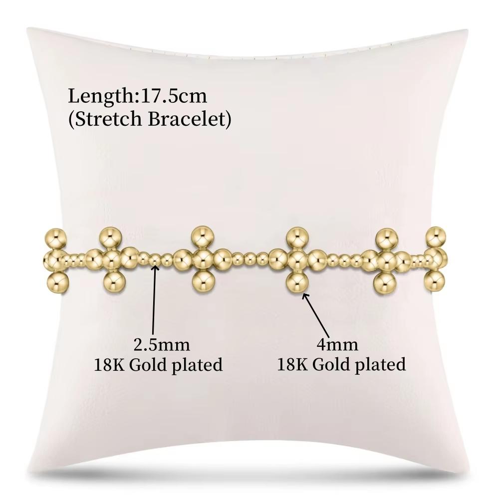 

Vlen 18 K Gold Plated Cross Christian Bracelet for Women Hypoallergenic Beads Religious Bracelets Femme Jewelry Stretch Pulseras