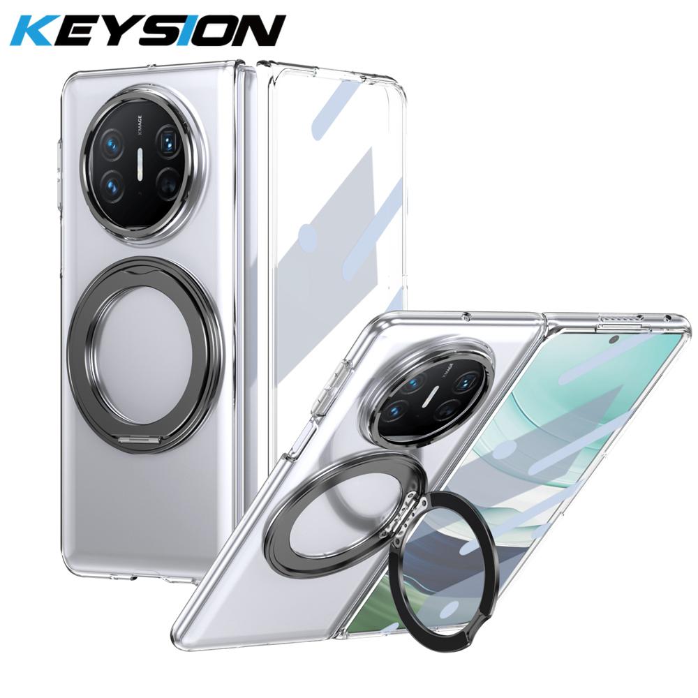 KEYSION 360° Rotating Magnetic Ring Stand Case for Huawei Mate X6 X5 X3 Transparent Hard PC Phone Cover with Screen Protector
