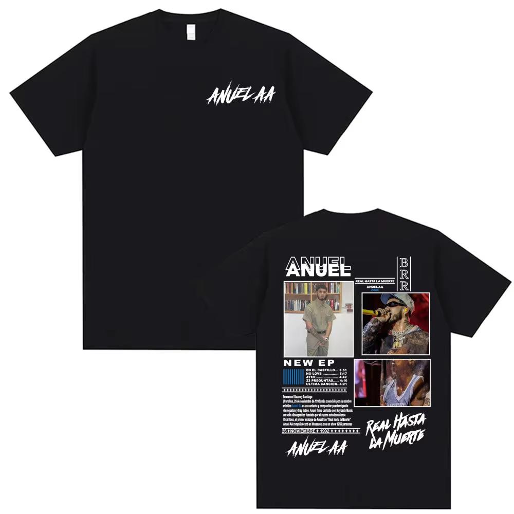 Rapper Anuel AA Real Hasta La Muerte Album Graphic 100cotton Tshirt Unisex Oversized Fashion Hip Hop Oneck Casual Retro shirts M