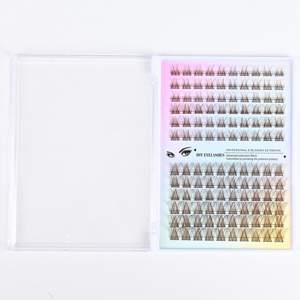 Segmented 12-Row Single-Cluster Natural Mother False Eyelashes Large-Capacity Eyelashes Brown False Eyelashes Flatness