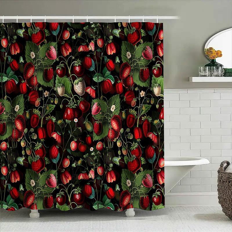 Erdbeer-Duschvorhang Botanisch Vintage Bauernhaus Blumenmuster Dekor Badezimmer-Set