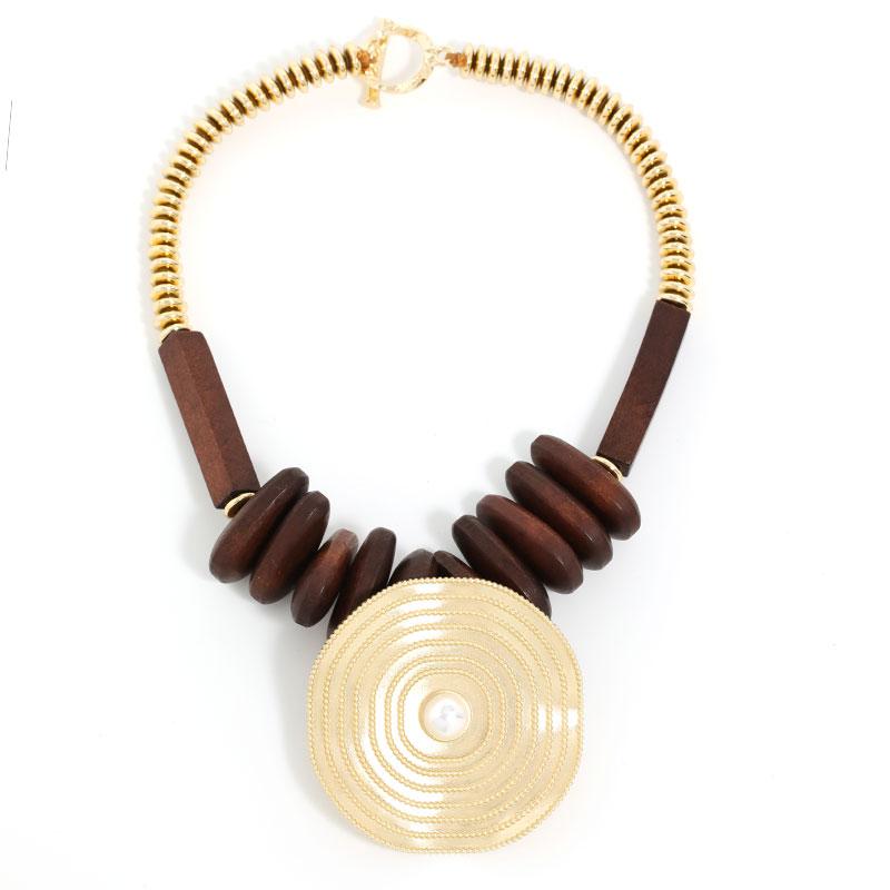 Statement Beads Necklace with Geometry Pendant for Women Girl Trendy Party Jewelry
