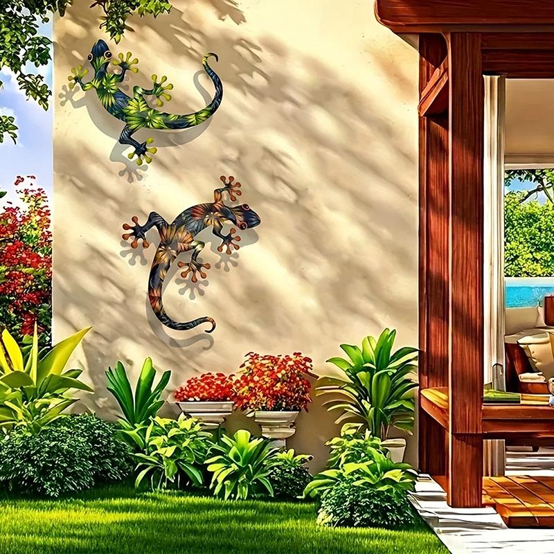 2-Piece Iron Gecko Wall Decorations, Suitable For Home Garden Courtyard Decoration, Door Frame Decoration Home Beautification En