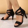 Fashion 2025 Summer Sexy Peep Toe Elastic Band Women High Heels Sandals New Back Zipper Cover Heeled Gladiator Shoe Pump Black