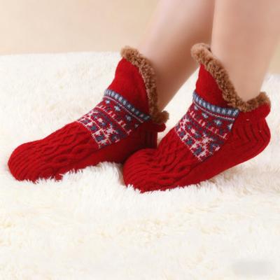 1 Paire de Chaussettes de Sol Épaissies Doublées Polaire Semelle à Points en Silicone Antidérapante Traction Chaussettes Silencieuses pour la Marche avec Accents Jacquard