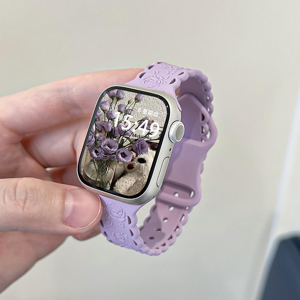 Y2k Trendiges Rosen-Relief-Silikonarmband für Apple Watch 10 9 8 7 6 5 4 3 2 Armband 44mm 45mm 46mm 49mm 42mm 40mm Uhrenarmband
