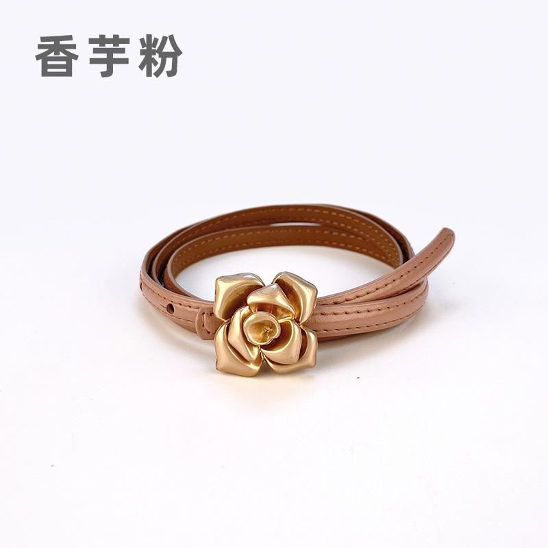 Four Seasons Available New Women'S Leather Thin Belt With Flower Waist For Skinny Look, Leather Belt With Sweater Dress