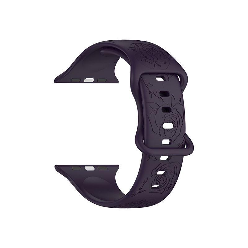 Apple Rose Pattern Silicone Watch Strap for 9th Gen Apple Watch, Laser Engraved Design with Eight-Shaped Buckle
