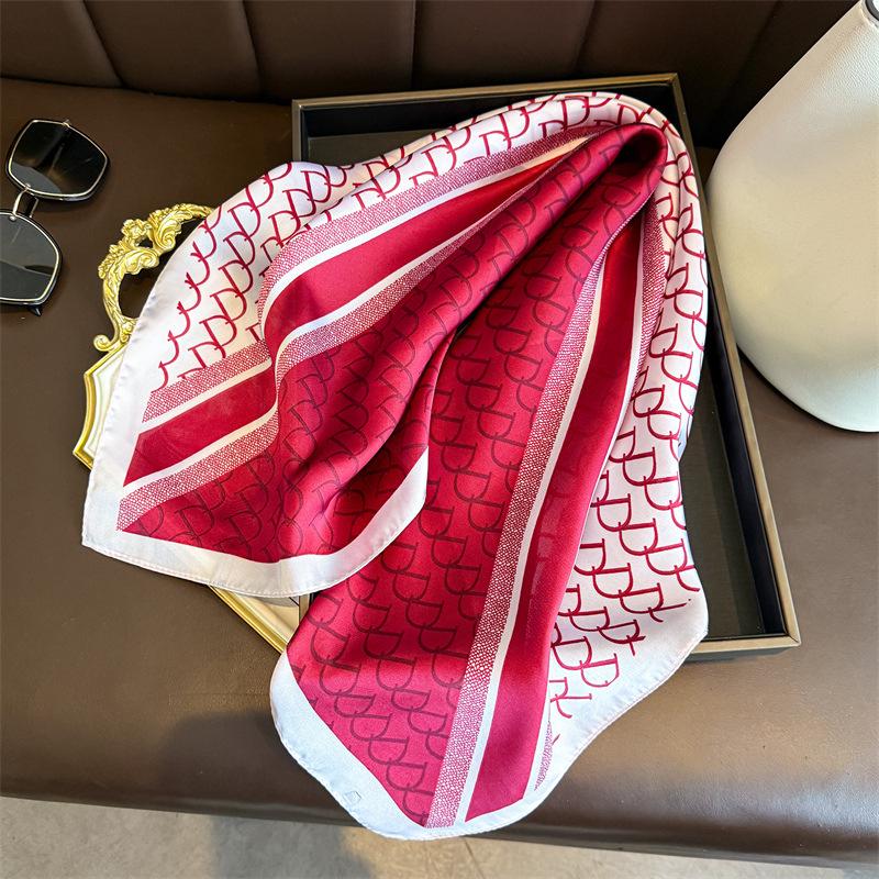 Color matching letter simulation silk printing silk scarf square scarf high-end shawl sunscreen neck small square scarf headscarf scarf women