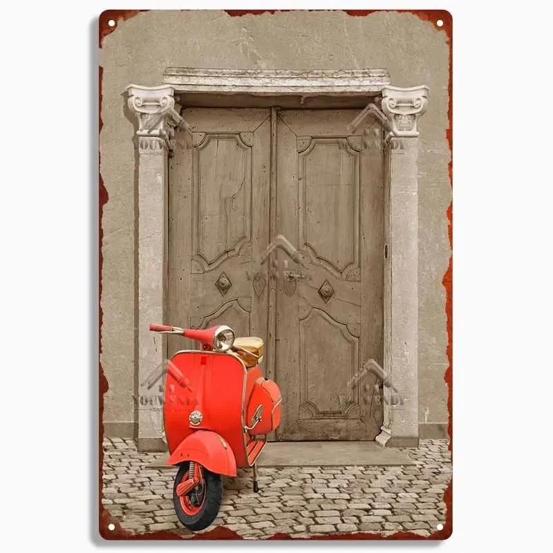 Retro plechová cedule pro domácí dekoraci, Vintage kovový plakát Vespa, Bar, Klub, Motocyklová garáž Nástěnná dekorace, Značka
