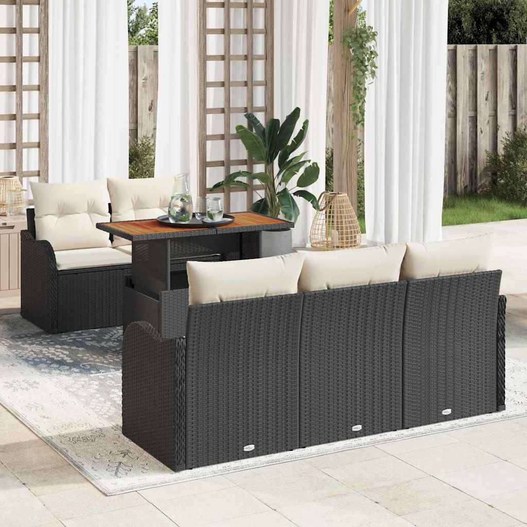 Garden Sofa Set with Cushions 6 pcs Black and Cream Poly Rattan