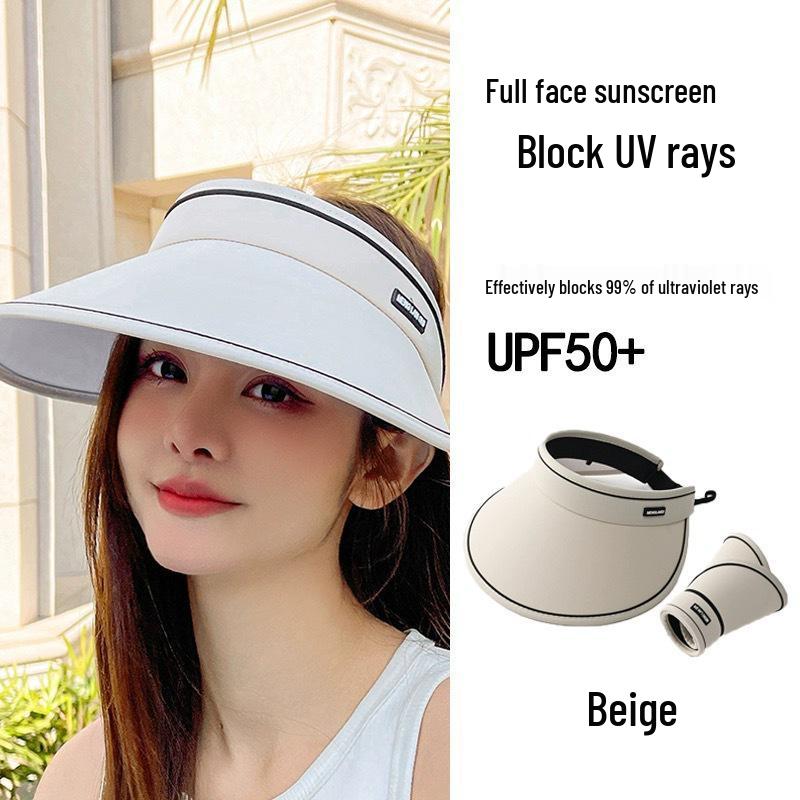 Women's UV Protection Summer Sun Hat, Open-Top with Large Brim, Foldable and Sunshade Design with Face Shield