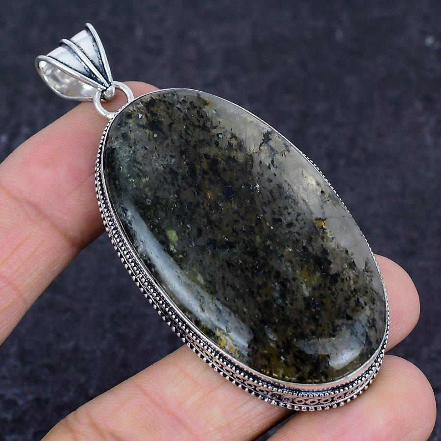 Lodolite Quartz Gemstone Handmade 925 Sterling Silver Jewelry Pendant 2.96" g7z23