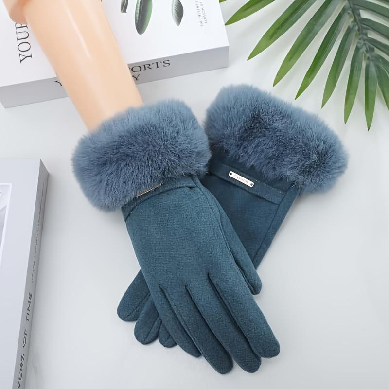 

1 Pair Women S Fashion Knitted Rabbit Plush Gloves Elastic Full Finger, Festive Warm Touch Screen, Decorative Solid Color, Non-Wash Care One Size Fits All