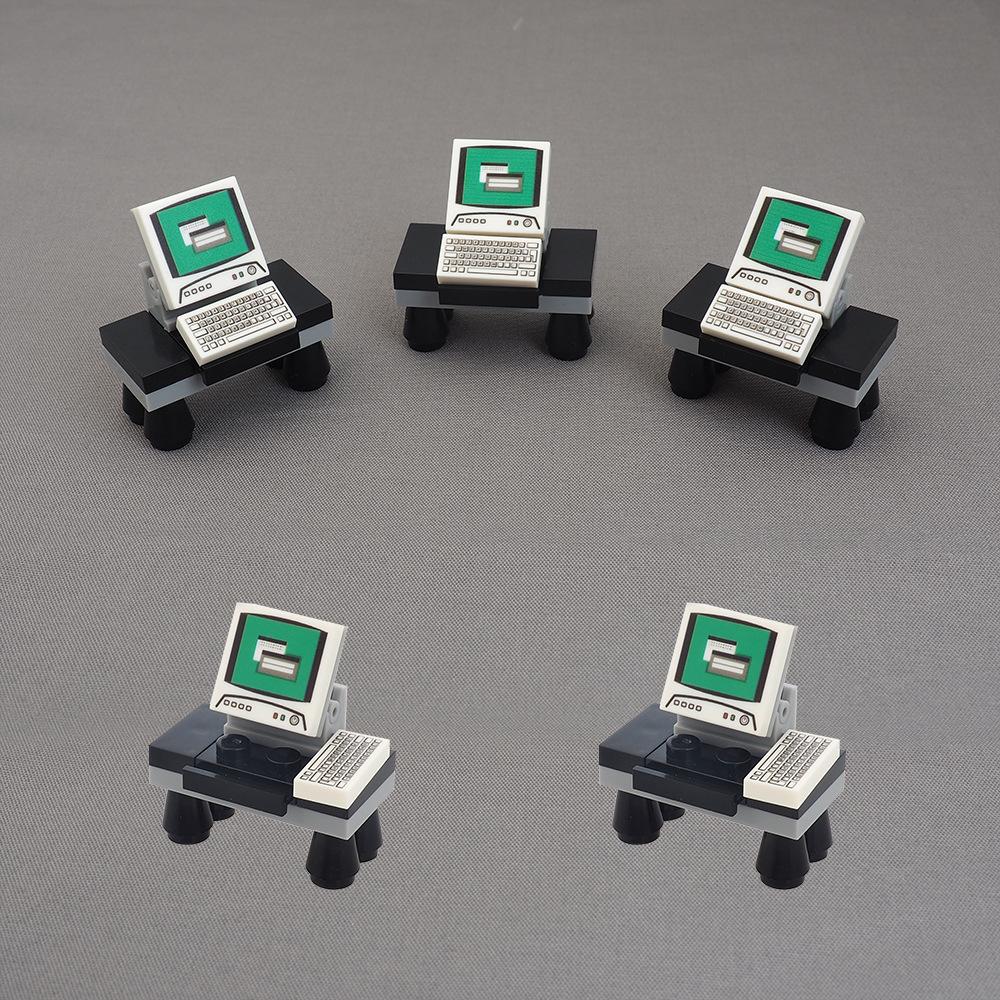 MOC 1 Stück Mini Büro Computertisch Tastatur Bausteine Bausatz Bildschirm Funktioniert Für Kinder Geschenk mit Figuren Steinen Spielzeug