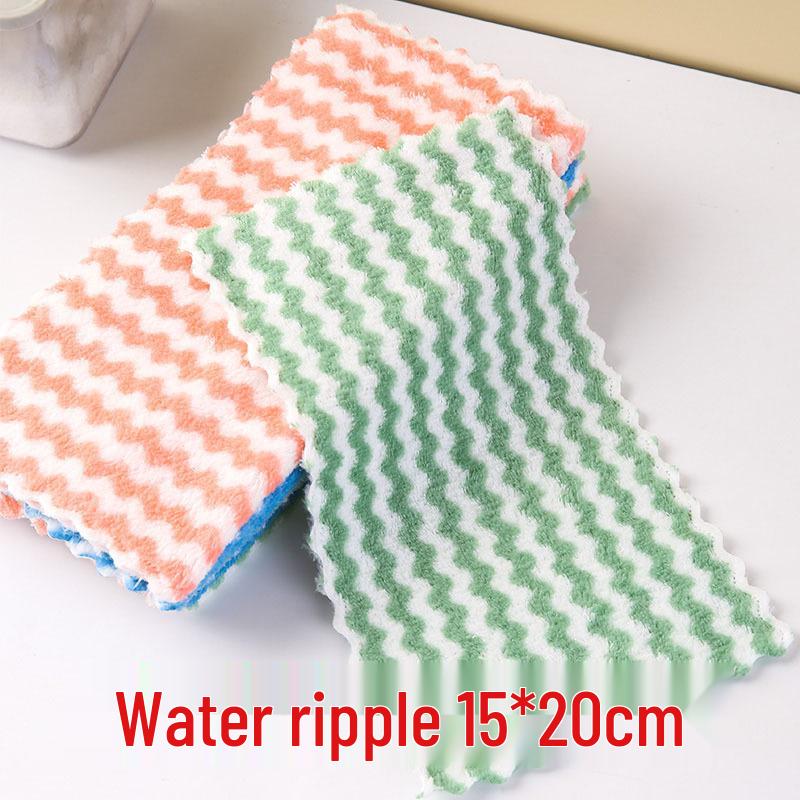 Striped Coral Fleece Dishcloth - Non-Stick, No Shedding, Cationic Water Ripple Pattern for Kitchen Cleaning Color Random