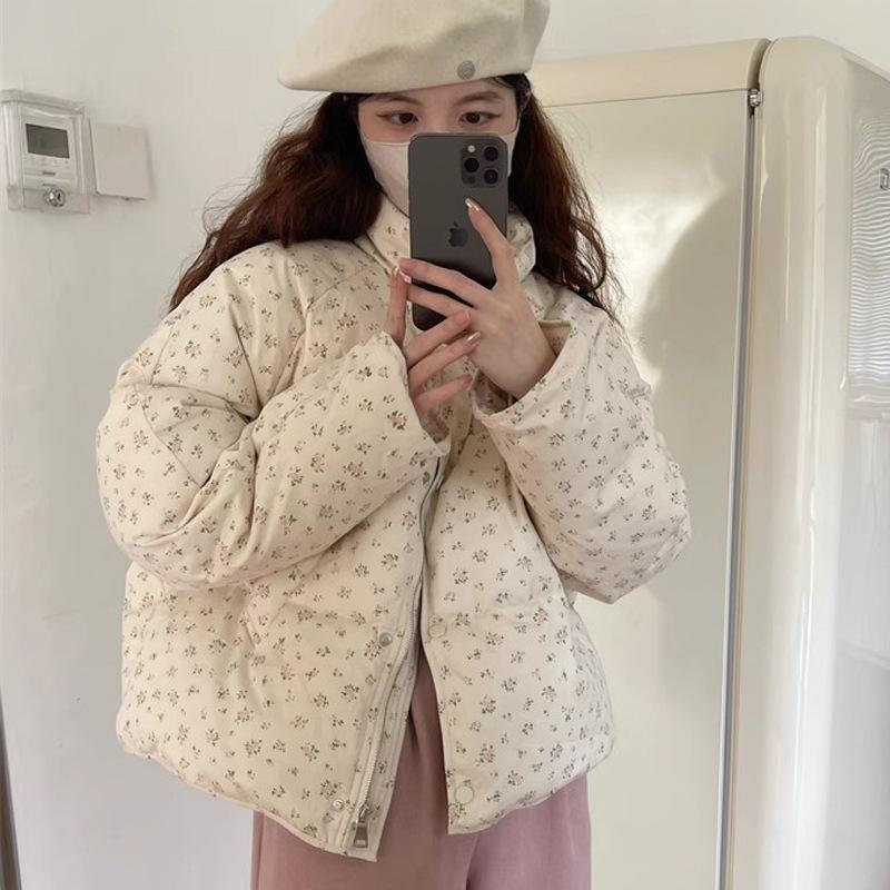 Caldi Carini Dolci Cappotti da Donna Cotone Stampati Floreali Eleganti Larghi Ispessiti Quotidiano Inverno All-Match Parka High Street