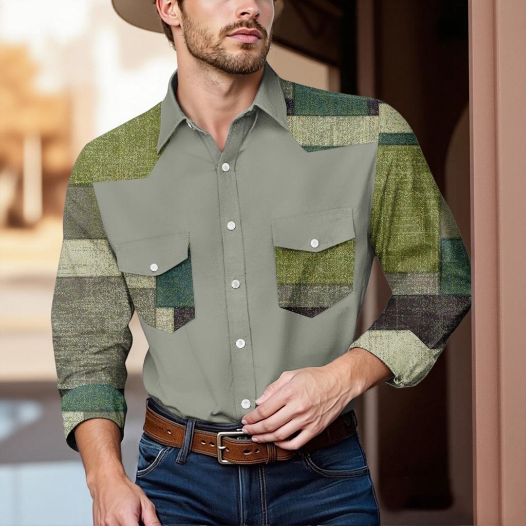 Men'S Fashionable Lapel And Shoulder Length Long Sleeved Casual Top