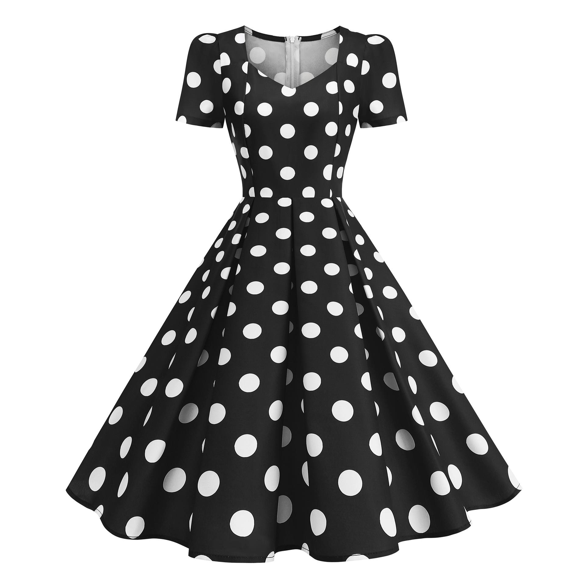 

Women s Fashionable Casual Floral Dotted Retro Dress For Summer XXL