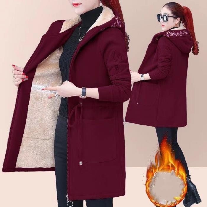 Women's Autumn and Winter Fleece-lined Thickened Lamb Wool Jacket Medium-length Cardigan Sweatshirt