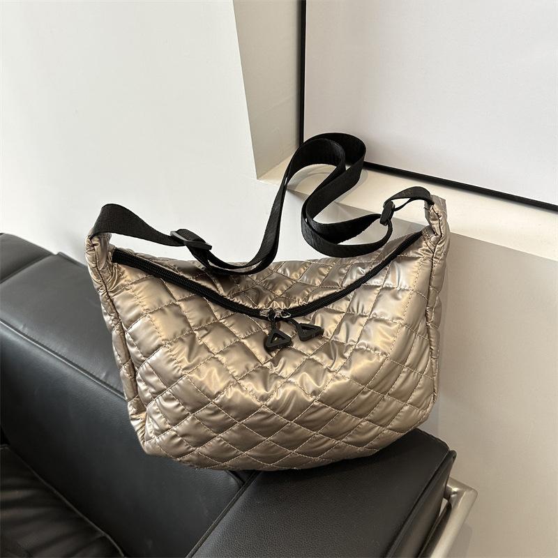 Space Cotton Shoulder Bag Fashion Hobo Crossbody Bags Lattice Pattern All-match Large Capacity Handbags