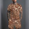 Men Grey White Vertical Thin Stripe Short Sleeve Tee And Matching Shorts Two Piece Suit
