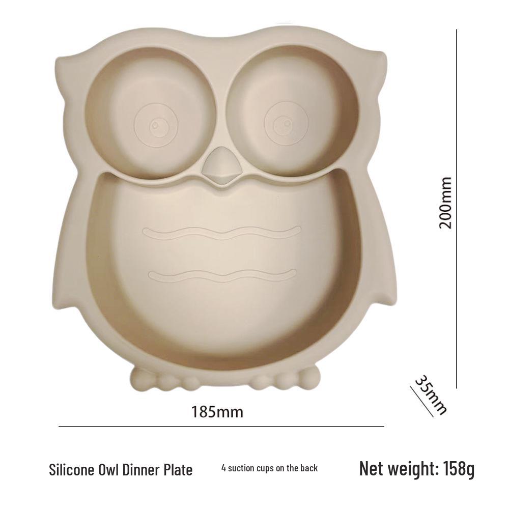 Silikon-Eulen-6-teiliges Baby-Essgeschirr-Set: Saugplatte & Schüssel
