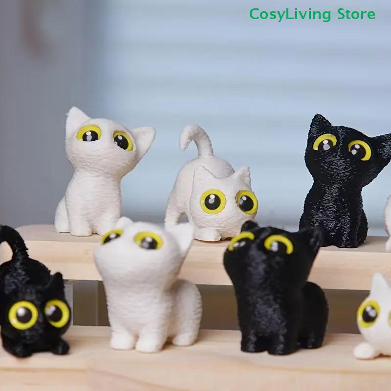 Ornamenti di Gatto Occhi Grandi Stampati 3D Mini Statue Gattino Carino in Miniatura Artigianato per Micro Paesaggi Piccoli Ornamenti Decorazione da Scrivania