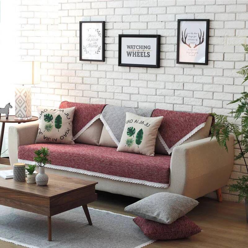 

Ткань для подушек для дивана из хлопка и льна ручной работы, противоскользящая, всесезонное универсальное льняное массивное дерево, простой современный чехол для дивана, 5 цветов 70*70 красный