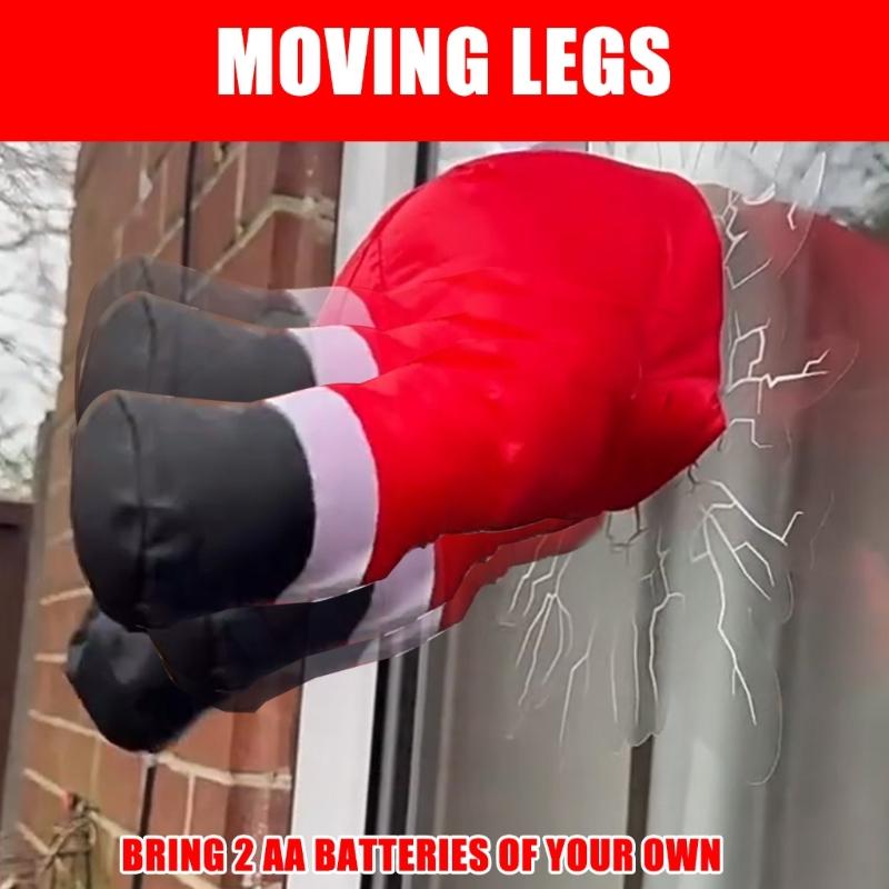 Animated Crashing Santa And Reindeer Window Decoration With Moving Legs Kicking Christmas Festives Home Decors Ornament