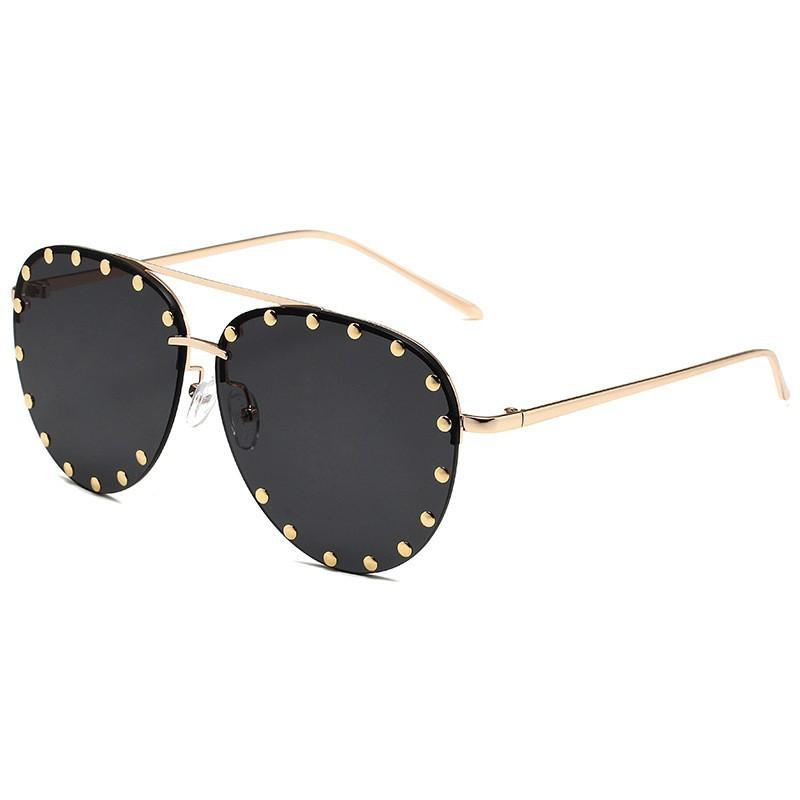 Cyber Style Rimless Sunglasses Fashion Rivet Decoration Streetwear Sun Protection Sunglasses For Women 7709