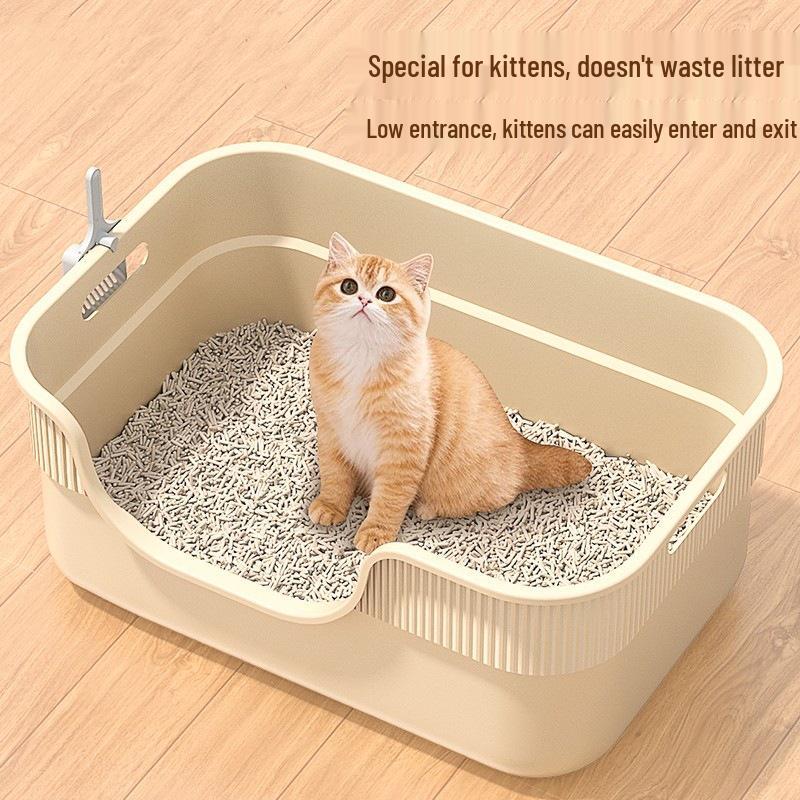 Kitten Litter Box: Low Entry, Semi-Enclosed, Small Size, Starter Kit for Cat Care