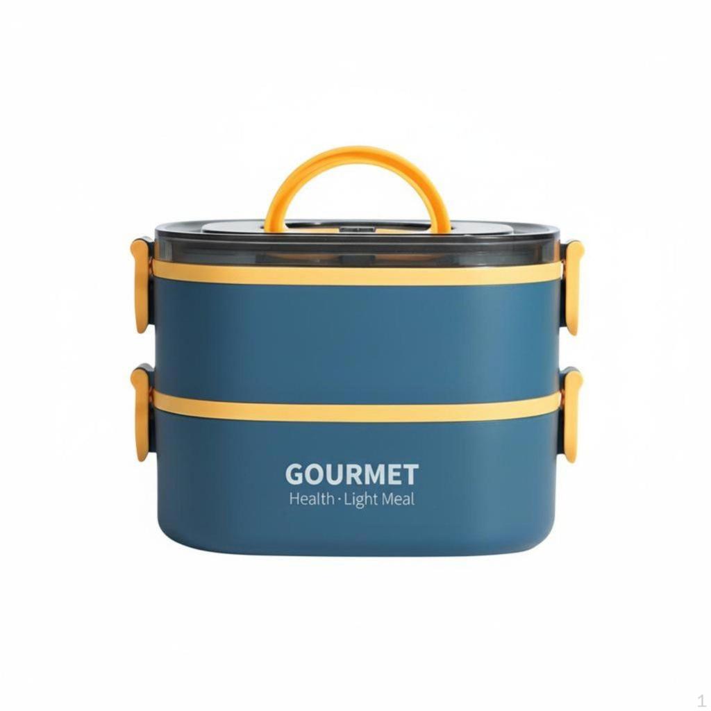Lunch Box Isotermica, Bento in Acciaio Inossidabile 304, Adatto al Microonde, Doppio Scomparto, Cucchiaio Blu