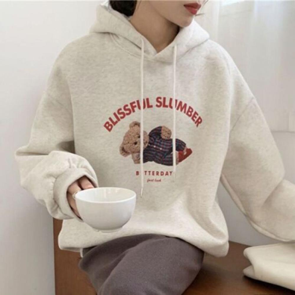 Navava Women Retro Bear Print Long Sleeve Sweatshirt Nt3216