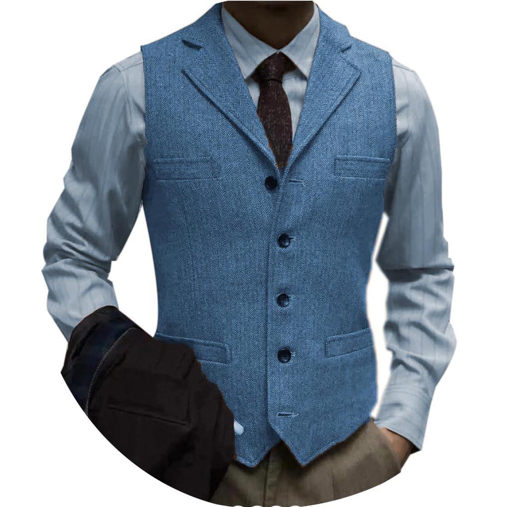 Herren Slim Fit Fischgrät Einreiher Freizeitweste