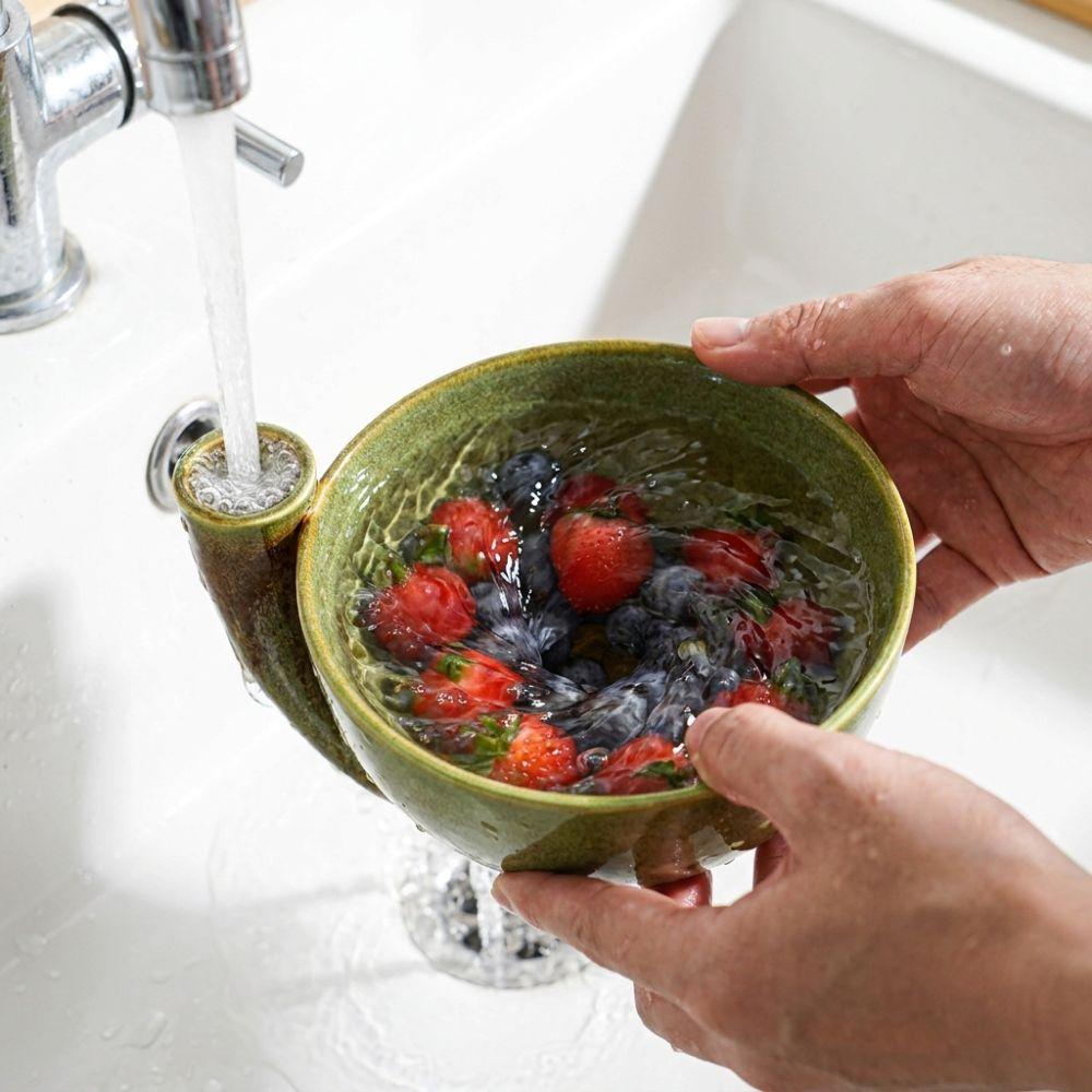 Large Capacity Automatic Fruit Washing Bowl Ceramic Berry Strainer Basket for Vegetable Fruits