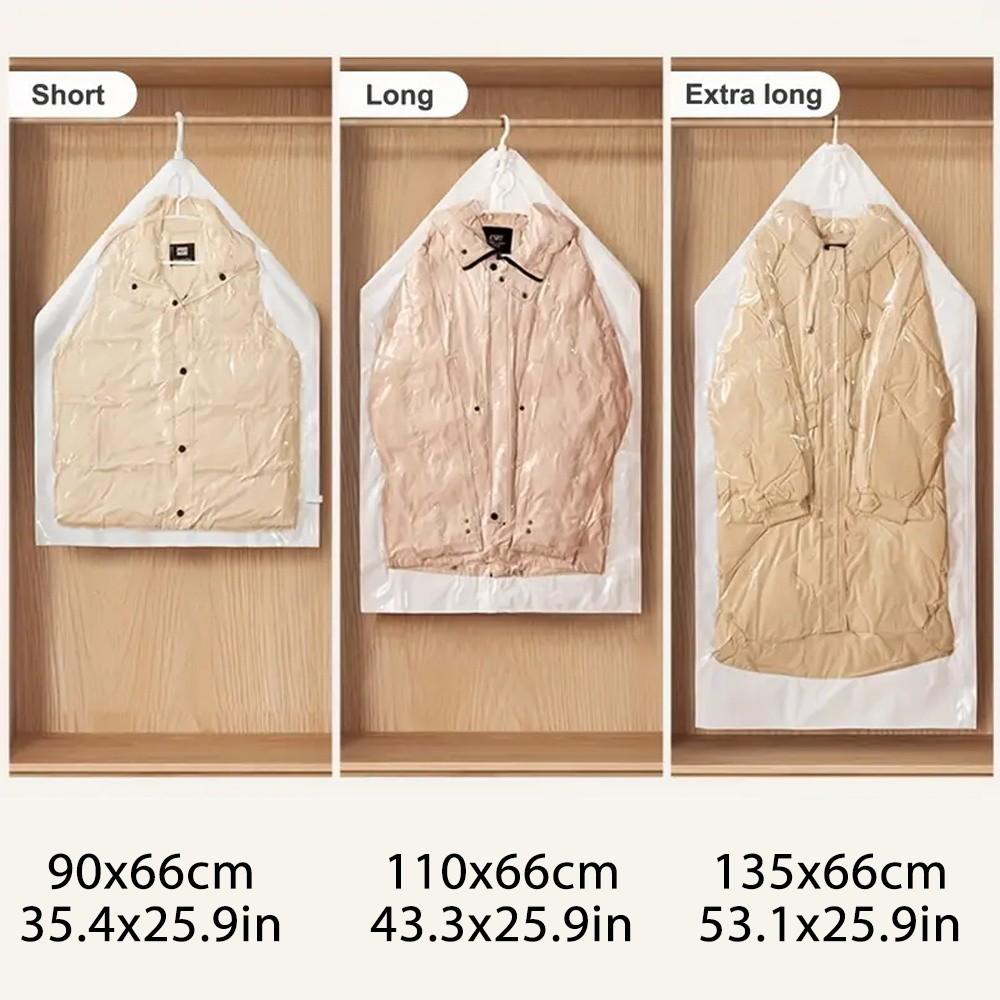 Hangable Transparent Vacuum Storage Bag Seal Storage Clothing Bags For Suits Dress Coats Or Jackets Closet Organizer Dust Covers