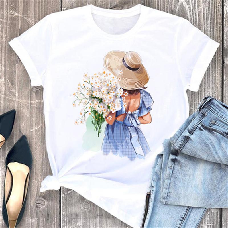 Piękne dziewczyny z lat 90., nadruki damskie, modne koszulki z okrągłym dekoltem, zabawne, estetyczne, graficzne, nadruki damskie, ubrania damskie