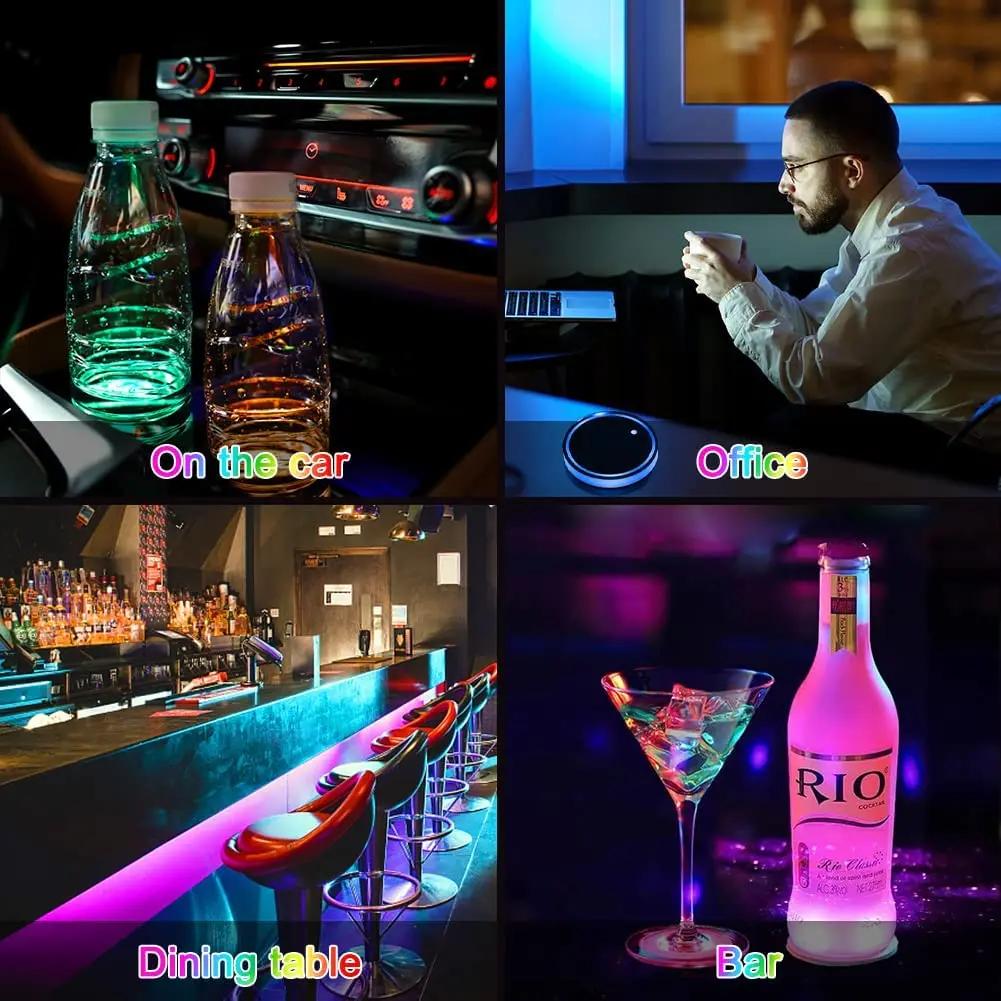 2025 New 2Pcs Car Logo 7Colors Water Cup Coaster Holder Color Atmosphere light For Skoda Octavia 3 2 Rapid Superb Fabia Kodiaq K